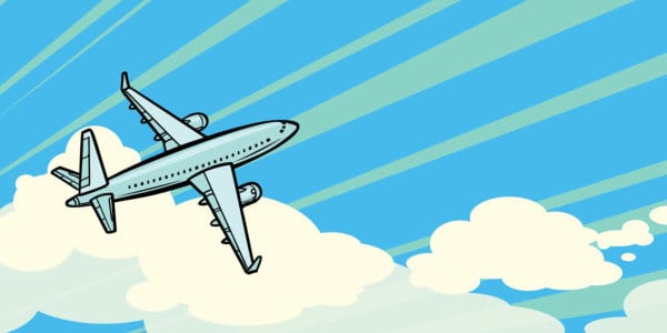 Animated airplane in the sky. 