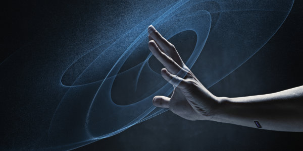 Futuristic hand with USB port in arm.