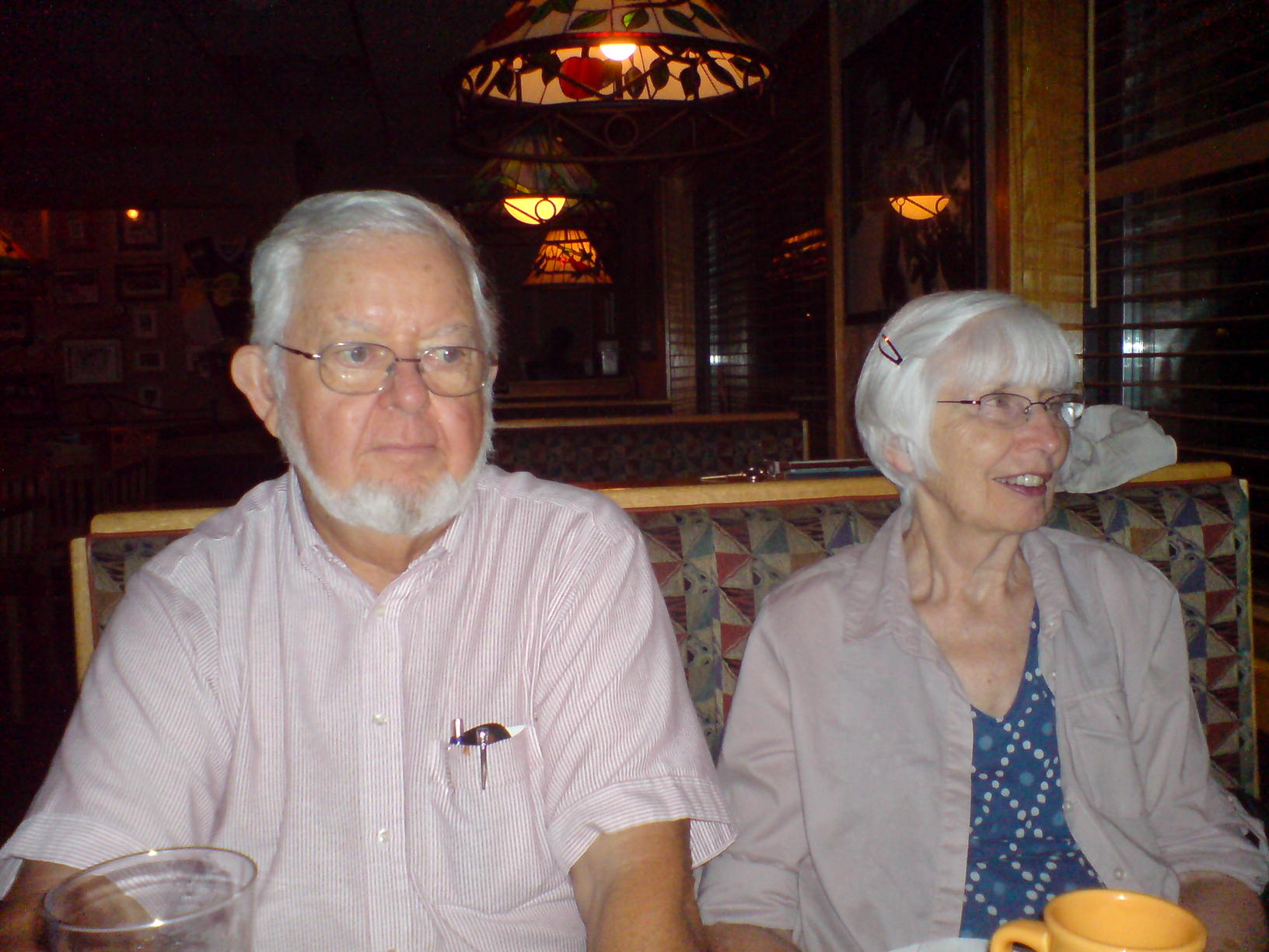 Ed and Susan Janzen eating somewhere on the way back to Guelph, ON