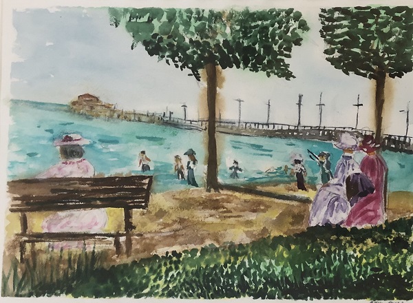 Historic Britannia Beach pier in Ottawa - watercolour by Louise Rachlis