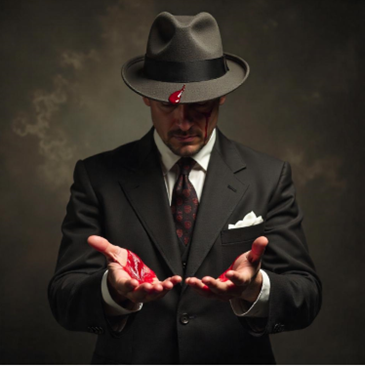 A criminal with blood on his hands