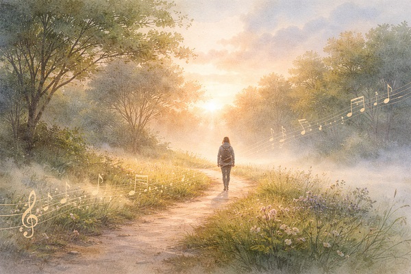 A serene morning stroll in nature