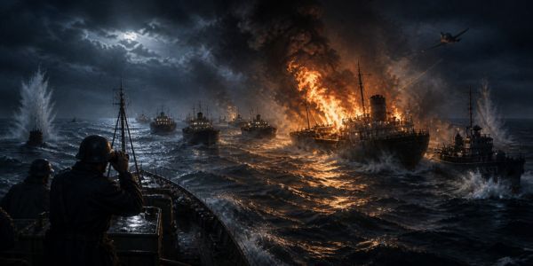 Burning Convoy in the North Atlantic