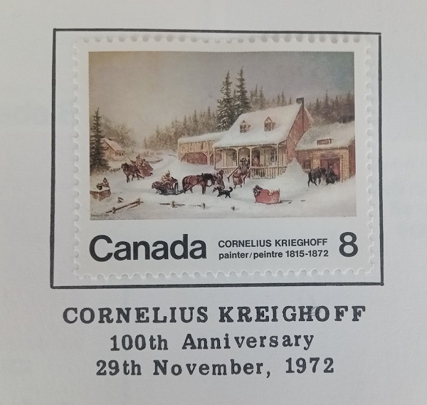 Canadian 8 cents stamp, with the 100th Anniversary of the death of painter Cornelius Krieghoff, 29th November, 1972
