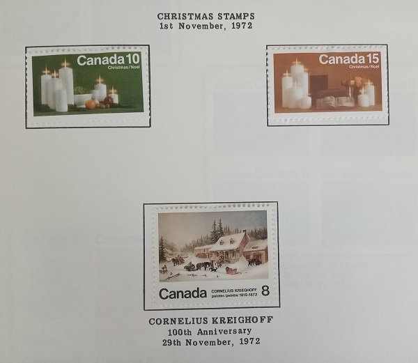 Canadian 10, 15, and 8 cents Christmas stamps (1972)