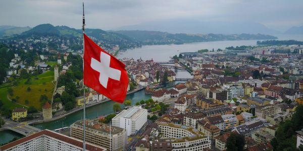 Swizz Flag waving over Lucerne/Luzern