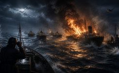 Burning Convoy in the North Atlantic