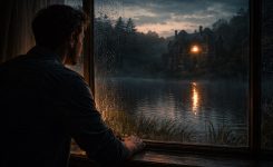 Contemplating the haunted mansion at dusk