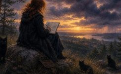 Eliza sketching on the hillside at dusk Eliza sketching on the hillside at dusk