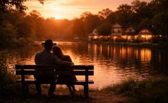 Romantic sunset by the lake