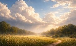 Serene meadow under golden skies_600